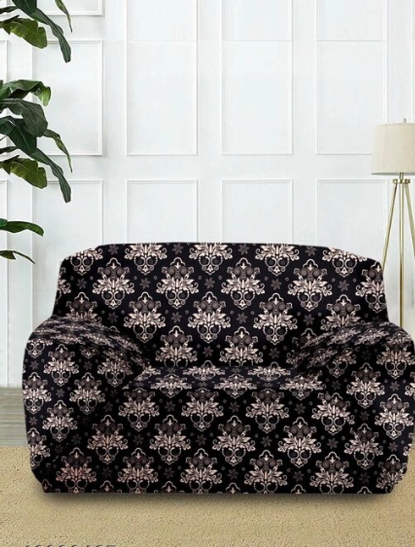 Black Colour 3d Printed 2 Seater Elastic Strechable Sofa Cover SlipCover For Living Room and Room - Single Seater, Black, Polycoton, 3dPrinted, Multipack 1